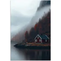 PosterMonkey Poster 40x60 cm - Huis - Rood - Bergen - Water - Posters - Kamer decoratie - Wanddecoratie woonkamer - Muurdecoratie slaapkamer