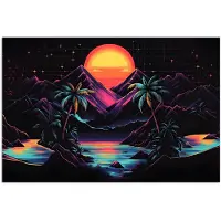 PosterMonkey Poster 180x120 cm - Palmbomen - Neonbergen - Sterrenhemel - Zon - Posters - Kamer decoratie - Wanddecoratie woonkamer - Muurdecoratie slaapkamer XXL