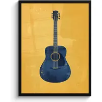 PosterMonkey Poster in lijst - Fotolijst 60x80 cm - Posters - Gitaar - Akoestisch - Geel - Minimalistisch - Posterlijst zwart - Decoratie - Wanddecoratie woonkamer - Muurdecoratie slaapkamer