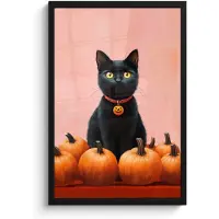 PosterMonkey Poster in lijst - Fotolijst 40x60 cm - Posters - Kat - Pompoen - Roze - Posterlijst zwart - Decoratie - Wanddecoratie woonkamer - Muurdecoratie slaapkamer