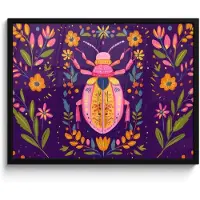 PosterMonkey Poster in lijst - Fotolijst 80x60 cm - Posters - Kever - Felgekleurd - Bloemen - Bladeren - Posterlijst zwart - Decoratie - Wanddecoratie woonkamer - Muurdecoratie slaapkamer