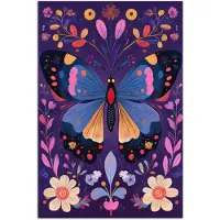 PosterMonkey Poster 120x180 cm - Sierlijk - Bloemen - Vlinder - Paars - Posters - Kamer decoratie - Wanddecoratie woonkamer - Muurdecoratie slaapkamer XXL