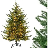 Costway 135 cm Kunstkerstboom met verlichting - Kunststof kerstboom PE & PVC - Kerstboom met 180 LEDs - 386 takken