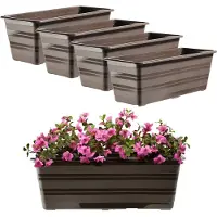 Kadax Set 4 x 40 cm bloembak bruin, balkonpot van kunststof, weerbestendige plantenbak, bloempot, balustrade voor bloemen