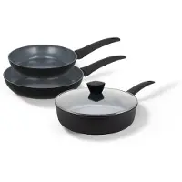 BE Living Pannenset 3-delig - Ø 24 & 28 cm Koekenpan + Ø 28 cm Hapjespan met deksel - Koekenpannenset - Sauteerpan - Keramisch - Inductie Pannen - PFAS Vrij Anti Aanbak - Delight Series