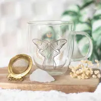 Something Different - Luna Moth Double Walled Glass Mug with Crystal Tea Infuser Mok/beker - Multicolours
