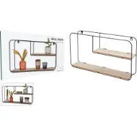 H&S Wandplank / wandrekje Decohome - naturel/zwart - 2 niveaus - 52 x 10 x 29 cm - Foto plank
