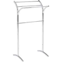 Beliani Handdoekhouders + handdoekhaken, Handdoekenrek staal zilver 51 x 91 cm vrijstaand 4 armen YOPAL