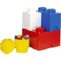 LEGO Opbergbox Brick Set Rood Wit Blauw Geel (4-Delig)