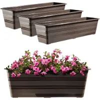 Kadax Set bloembak, balkonpot van kunststof, weerbestendige plantenbak, bloempot, balustrade, 3 x 60 cm, bruin
