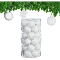 Relaxdays kerstballen - set van 30 - plastic - Ø 6 cm - onbreekbare kerstboomballen - wit