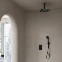 Saniclear Nero inbouw regendouche mat zwart met plafond arm, 30cm hoofddouche en 3 standen handdouche