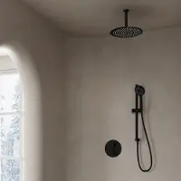 Saniclear Nero inbouwregendouche 30cm rond met plafondarm, 3 standen handdouche en glijstang zwart mat
