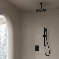 Saniclear Nero inbouwregendouche 30cm met plafondarm, 3 standen handdouche en glijstang zwart mat