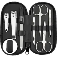 Marqus Manicure Set Solingen - 7-delige roestvrijstalen nagelverzorgingsset in zwart lederen etui