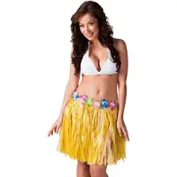 Boland Hawaii verkleed rokje - dames - geel - hoela rokje - tropisch - kort 45 cm - verkleedkleding