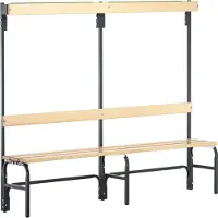 Sypro Kleedkamerbank, stalen buizen/hout, enkel, met garderobedeel, L 1500 mm, antraciet