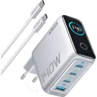 Anker 140W USB-C oplader - Geschikt als lader voor laptops - 4 poorten voor snelladen van meerdere apparaten - Geavanceerde GaN-lichtnetadapter - Intuïtieve touch-bediening - Grijs