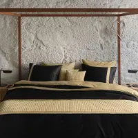Dommelin Dekbedovertrek Listra Zwart-Brons Satijn-240 x 200 / 220 cm | Lits-Jumeaux