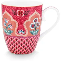 Pip studio grote mok Flower festival scallop deco dark pink 350ml