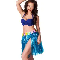 Boland Hawaii verkleed rokje - dames - blauw - hoela rokje - tropisch - kort 45 cm - verkleedkleding