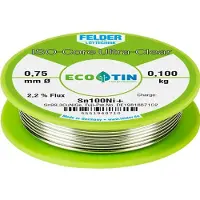 FELDER ISO-Core Ultra-Clear Sn100Ni+ Soldeertin, loodvrij Spoel Sn99,25Cu0,7Ni0,05 0.100 kg 0.75 mm