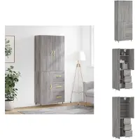 vidaXL Hoge Kast - Hoge Kasten - Dressoir - Buffetkast - Hoge kast 69,5x34x180 cm bewerkt hout grijs sonoma eikenkleurig