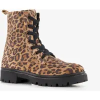Braqeez suède meisjes veterboots met panterprint bruin maat 39