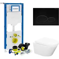 Geberit up320 toiletset compleet | inbouwreservoir | wandcloset wiesbaden vesta randloos 52 cm | set 24 met drukplaat