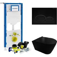 Geberit up320 toiletset compleet | inbouwreservoir | civita black randloos mat zwart | set 44 met drukplaat
