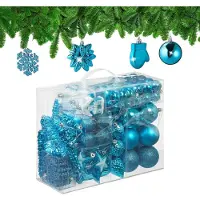 Relaxdays kerstballen set van 100 - kunststof - diverse ballen - mat - glanzend - met glitters - turquoise