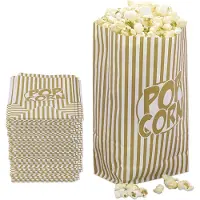 Relaxdays popcorn zakjes - 144 stuks - papier - retro-look - gestreept - goud-wit