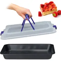 Relaxdays bakvorm met deksel - transport van cake - 3 in 1 - 40 x 32,5 cm - cakevorm - transportbox - zwart-blauw