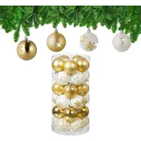 Relaxdays kerstballen set van 30 - kunststof - Ø 6 cm - mat - glanzend - met glitters - goud
