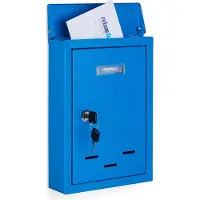 Relaxdays wandbrievenbus met naambordje - muurbrievenbus met slot - brievenbus wandmodel - blauw