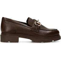Manfield Donkerbruine leren loafers met gouden chain | Maat 38
