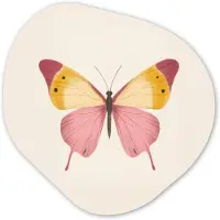 MuchoWow Organische wanddecoratie 90x90 cm - Organisch schilderij Vlinder - Illustratie - Roze - Muurdecoratie woonkamer - Kamer decoratie - Schilderijen - Muurcirkel aesthetic