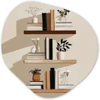 MuchoWow Organische wanddecoratie 40x40 cm - Organisch schilderij Plankjes - Boeken - Vaasjes - Planten - Muurdecoratie woonkamer - Kamer decoratie - Schilderijen - Muurcirkel aesthetic