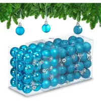 Merkloos kerstballen set van 96 - plastic - 3 cm - mat - glanzend - glitters - petrol