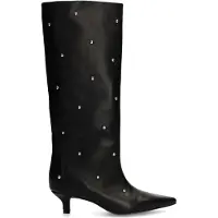 Manfield Zwarte leren hoge laarzen met studs | Maat 37