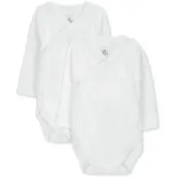 Petit Bateau Setje met 2 effen katoenen rompertjes met lange mouw voor baby's Unisex Rompertje - Wit
