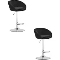 Leobert Set van 2 Barkrukken EAST – Velvet Zwart - Chromen Basis - Rugleuning, Verstelbare Hoogte, 360° Draaibaar, Comfortabele Voetsteun, Modern Design, Max. 110 kg