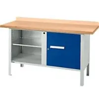 Schäfer Shop Box-type werkbank PWi 150-1, beuken multiplex blad, tot 750 kg, B 1500 x D 700 x H 840 mm, gentiaanblauw