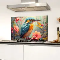 KitchenYeah Spatscherm keuken 60x40 cm - Kookplaat achterwand IJsvogel - Kleurrijk - Vogels - Muurbeschermer - Spatwand fornuis - Hoogwaardig aluminium