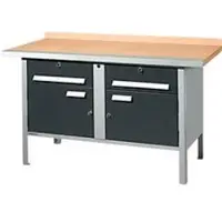 Schäfer Shop PWi 150-0 werkbank met kasten, beuken multiplexplaat, met stalen rand, tot 750 kg, B 1500 x D 700 x H 840 mm, antraciet/blank aluminium