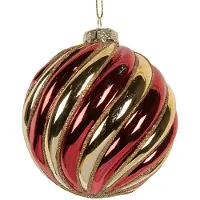 Clayre & Eef Kerstbal Overig Ø 8x8 cm Goudkleurig Rood Glas Kerstballen