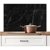 KitchenYeah Spatscherm keuken 100x65 cm - Kookplaat achterwand Zwart - Marmer print - Muurbeschermer - Spatwand fornuis - Hoogwaardig aluminium
