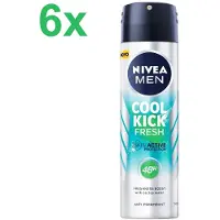 Nivea MEN Cool Kick Fresh Anti-Transpirant Spray – 6x150 ml | Voordeelverpakking – 48u Bescherming – Skin Active Protection – Frisse Boost met Cactuswater