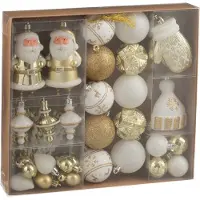 J-Line kerstbal - kunststof - wit/goud - doos van 45