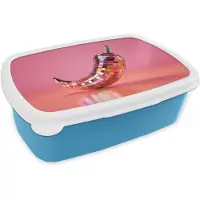 MuchoWow Broodtrommel Blauw - Lunchbox Peper - Disco - Rood - Glitter - Brooddoos 18x12x6 cm - Brood lunch box - Broodtrommels voor kinderen en volwassenen